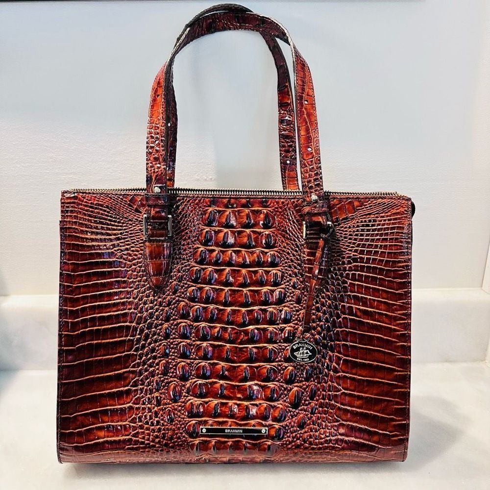 Brahmin Brown Croc-Embossed Tote
